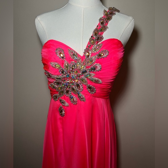 Vintage Dresses & Skirts - Y2K Vintage Hot Pink One-Shoulder Prom Dress with Beaded Embellishments